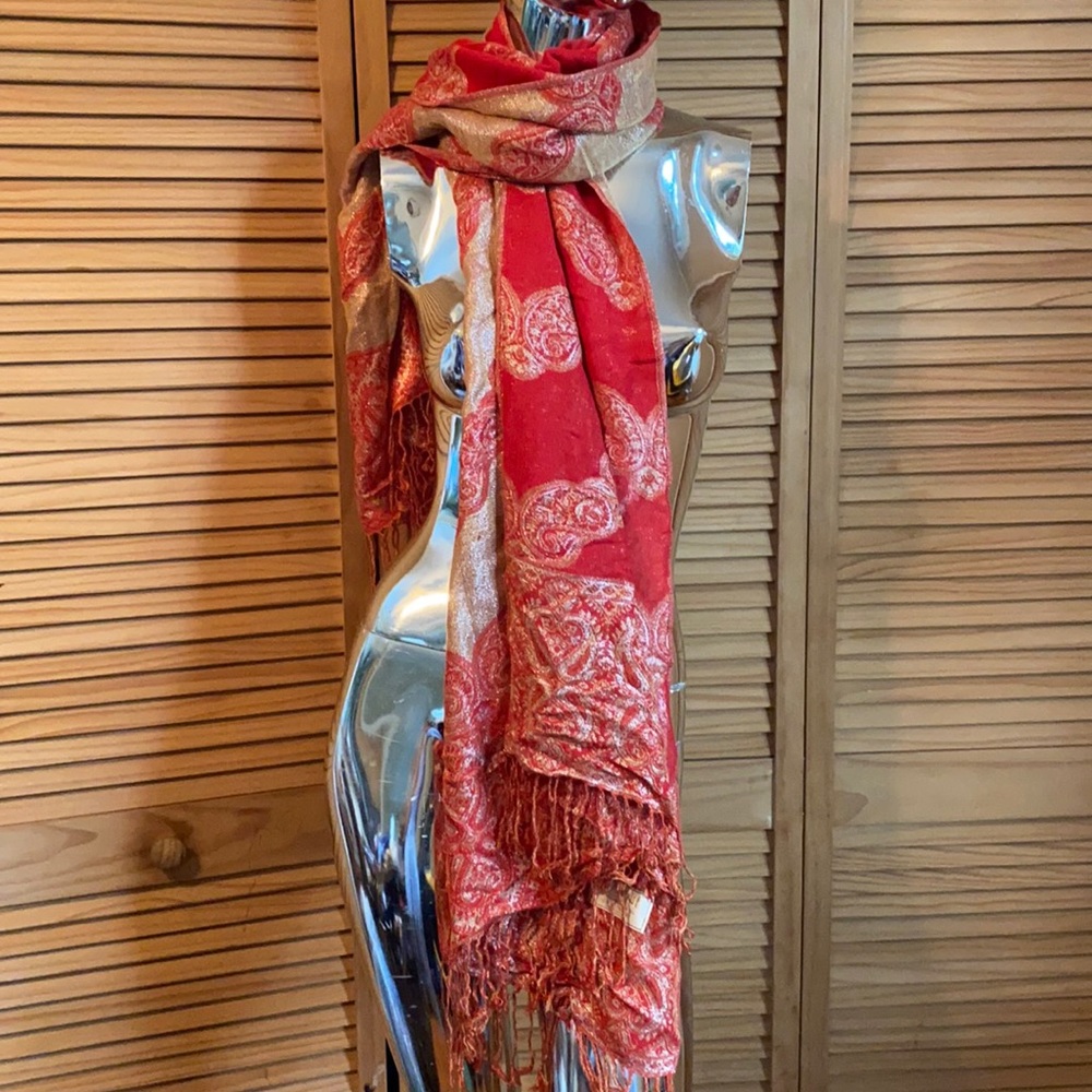 Vintage, Rossini Red Scarf W/ embroidery like decals